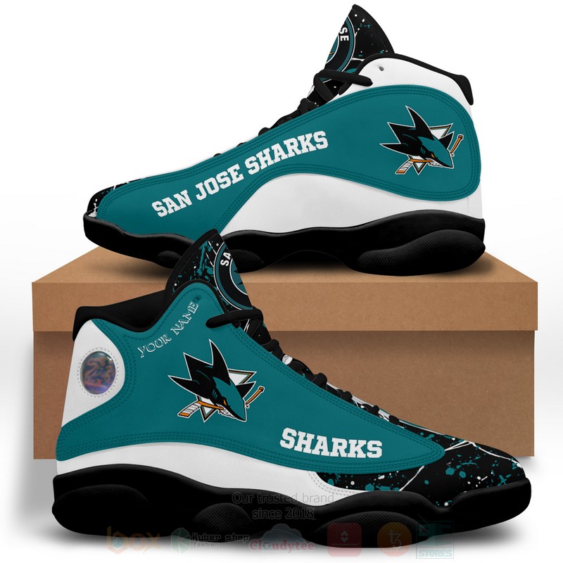 NHL San Jose Sharks Custom Name Air Jordan 13 Shoes V1 NHL San Jose Sharks Custom Name Air Jordan 13 Shoes V1