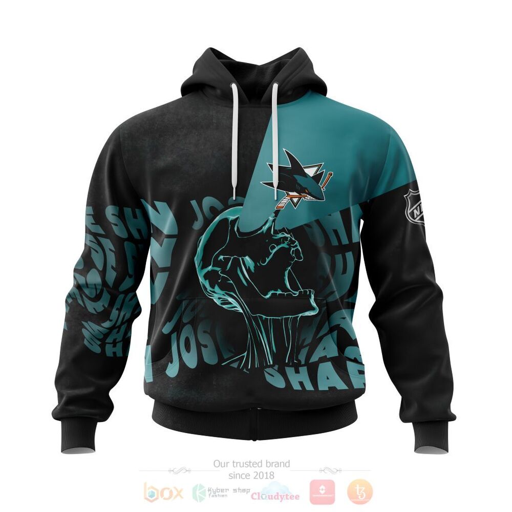 NHL San Jose Sharks Custom Name Number Skull Pullover Hoodie