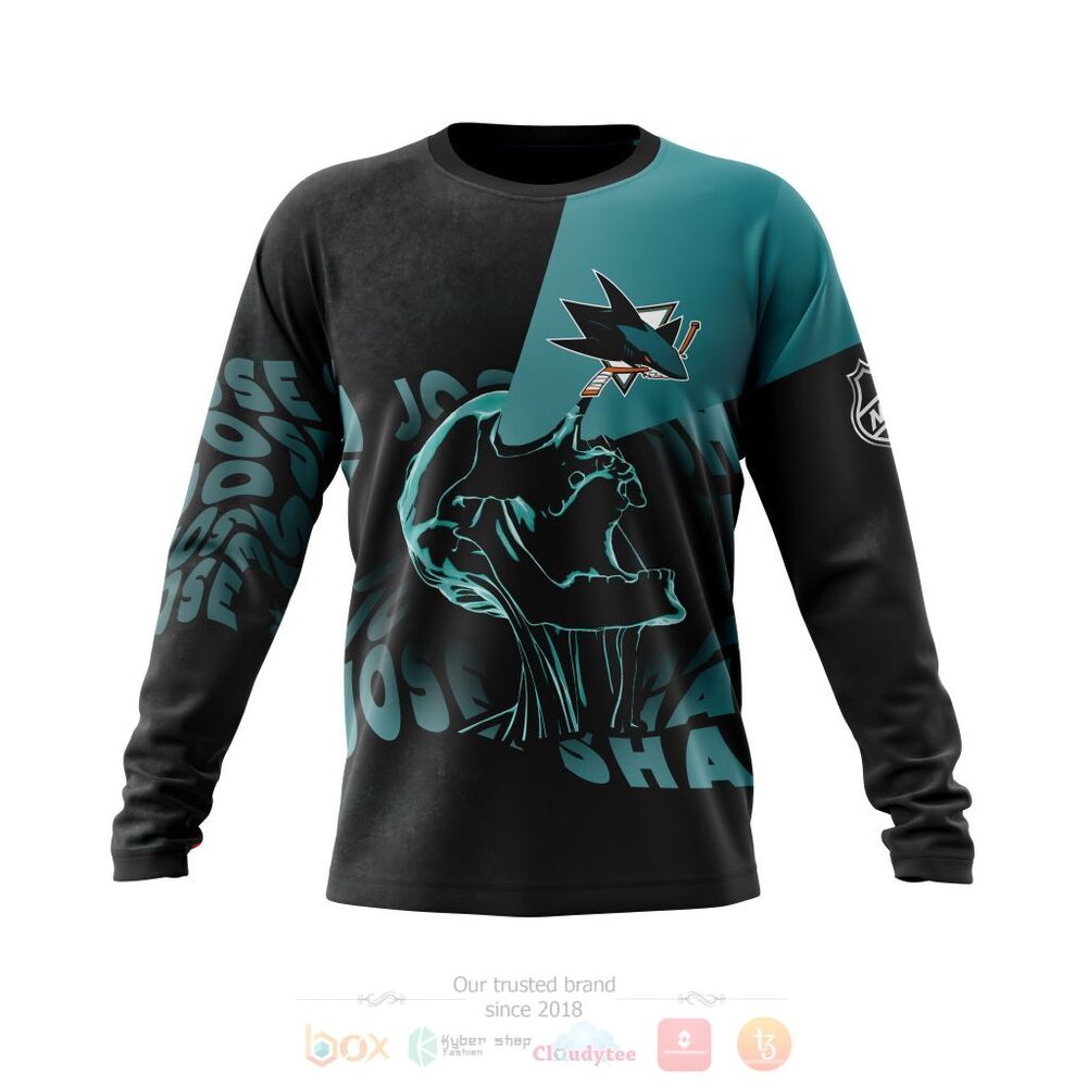 NHL San Jose Sharks Custom Name Number Skull Sweatshirt