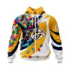NHL Nashville Predators Custom Name Number Autism Awareness Zip Up Hoodie