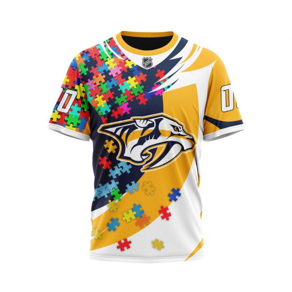 NHL Nashville Predators Custom Name Number Autism Awareness T-Shirt