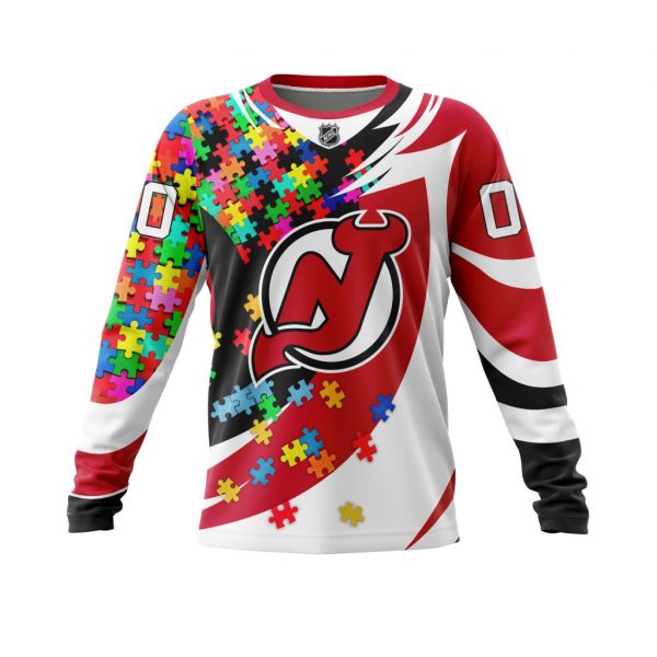 NHL New Jersey Devils Custom Name Number Autism Awareness Sweatshirt NHL New Jersey Devils Custom Name Number Autism Awareness Sweatshirt