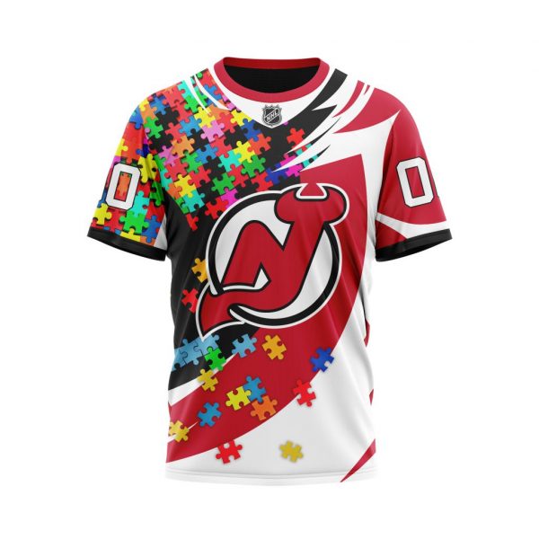 NHL New Jersey Devils Custom Name Number Autism Awareness T-Shirt