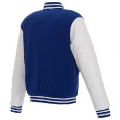 NHL Edmonton Oilers Royal White Baseball Jacket - Image 2