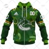NHL Vancouver Canucks Custom Name Number 2022 St. Patrick’s Day Zip Up Hoodie