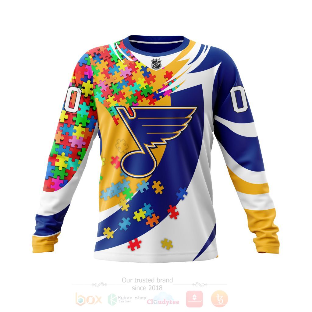 NHL St. Louis Blues Custom Name Number Autism Awareness Sweatshirt NHL St. Louis Blues Custom Name Number Autism Awareness Sweatshirt