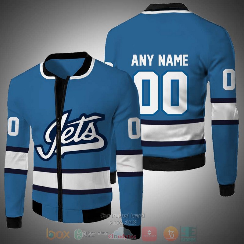 NHL Winnipeg Jets Custom Name Number Light Blue White Bomber Jacket NHL Winnipeg Jets Custom Name Number Light Blue White Bomber Jacket