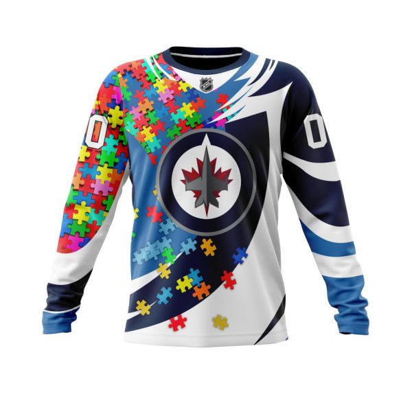 NHL Winnipeg Jets Custom Name Number Autism Awareness Sweatshirt NHL Winnipeg Jets Custom Name Number Autism Awareness Sweatshirt