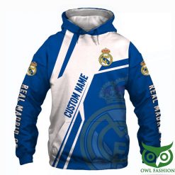 Real Madrid Custom Name Blue White Logo Pullover Hoodie