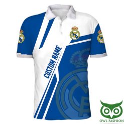 Real Madrid Custom Name Blue White Logo Polo Shirt