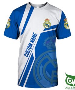 Real Madrid Custom Name Blue White Logo T-Shirt