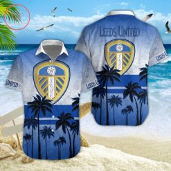 Leeds United Coconut Trees Blue Hawaiian Shirt