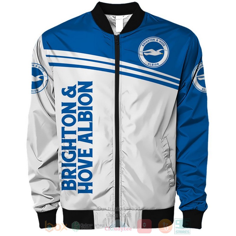 Brighton & Hove Albion FC White Blue Bomber Jacket V2 Brighton & Hove Albion FC White Blue Bomber Jacket V2