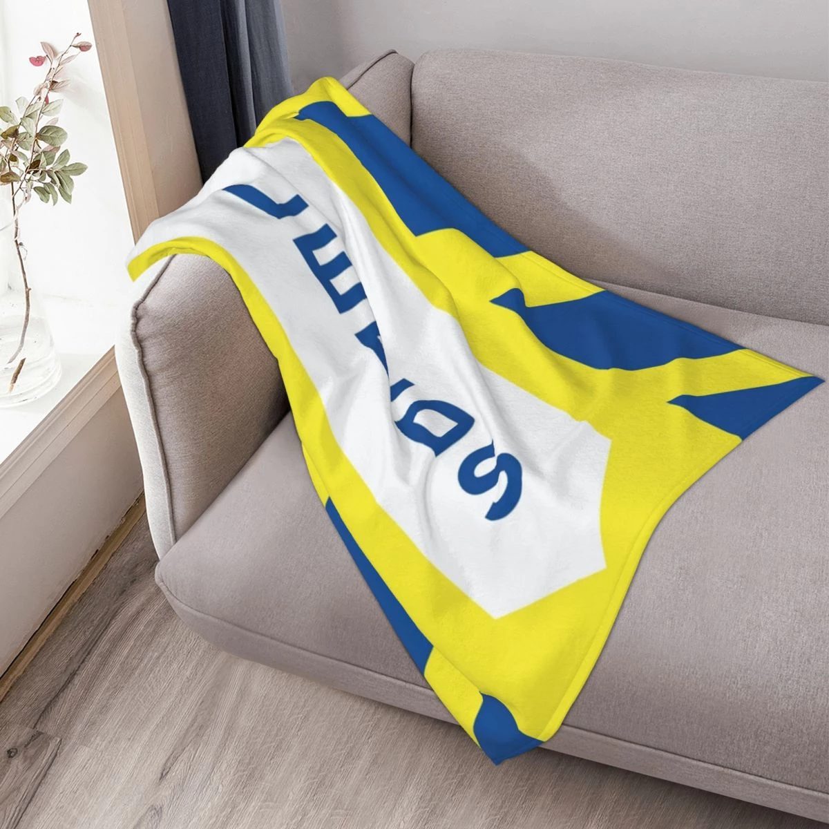 Leeds United Blue Yellow Fleece Blanket