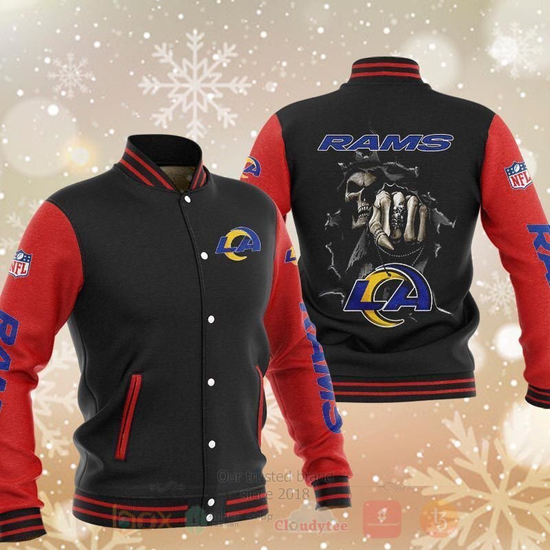 NFL Los Angeles Rams Rugby Death Skull Black Red Baseball Jacket