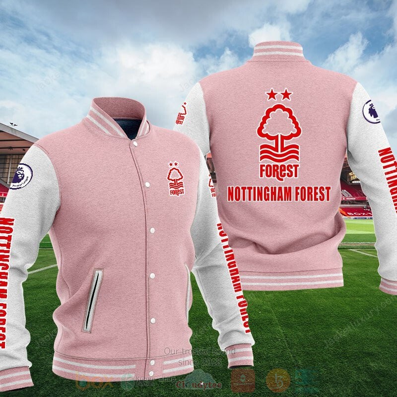 Nottingham Forest FC Pink Grey Baseball Jacket Nottingham Forest FC Pink Grey Baseball Jacket