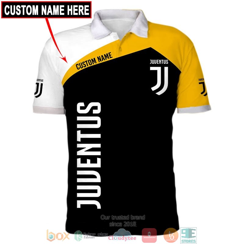 Juventus FC Custom Name Black Yellow Polo Shirt Juventus FC Custom Name Black Yellow Polo Shirt