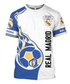 Real Madrid Custom Name White Blue Ball T-Shirt