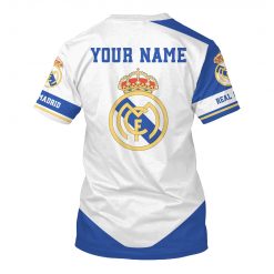 Alternative view of Real Madrid Custom Name White Blue Ball T-Shirt