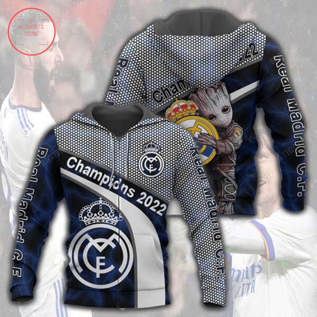 Real Madrid Champions 2022 Groot Zip Up Hoodie