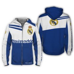 Real Madrid White Blue Zip Up Hoodie