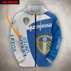 Leeds United Blue White Zip Up Hoodie