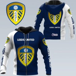 Leeds United Dark Blue White Zip Up Hoodie