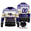 NFL Baltimore Ravens Custom Name Number Purple White Ugly Christmas Sweater
