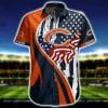 NFL Chicago Bears Stars In Orange Dark Blue Hawaiian Shirt
