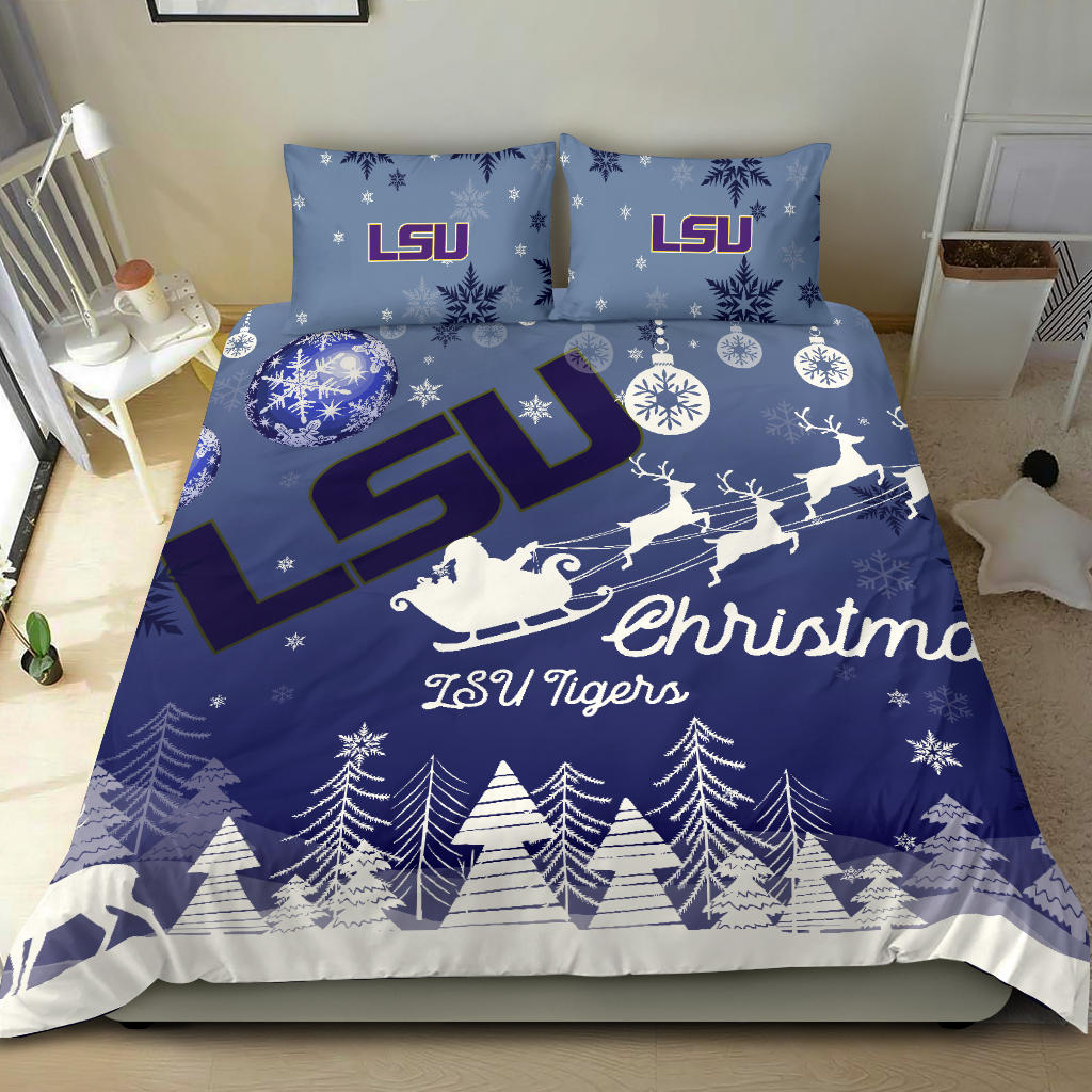 NCAA LSU Tigers Merry Christmas Gift Bedding Set