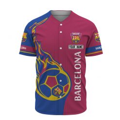 Alternative view of FC Barcelona Custom Name Red Blue Ball Baseball Jersey