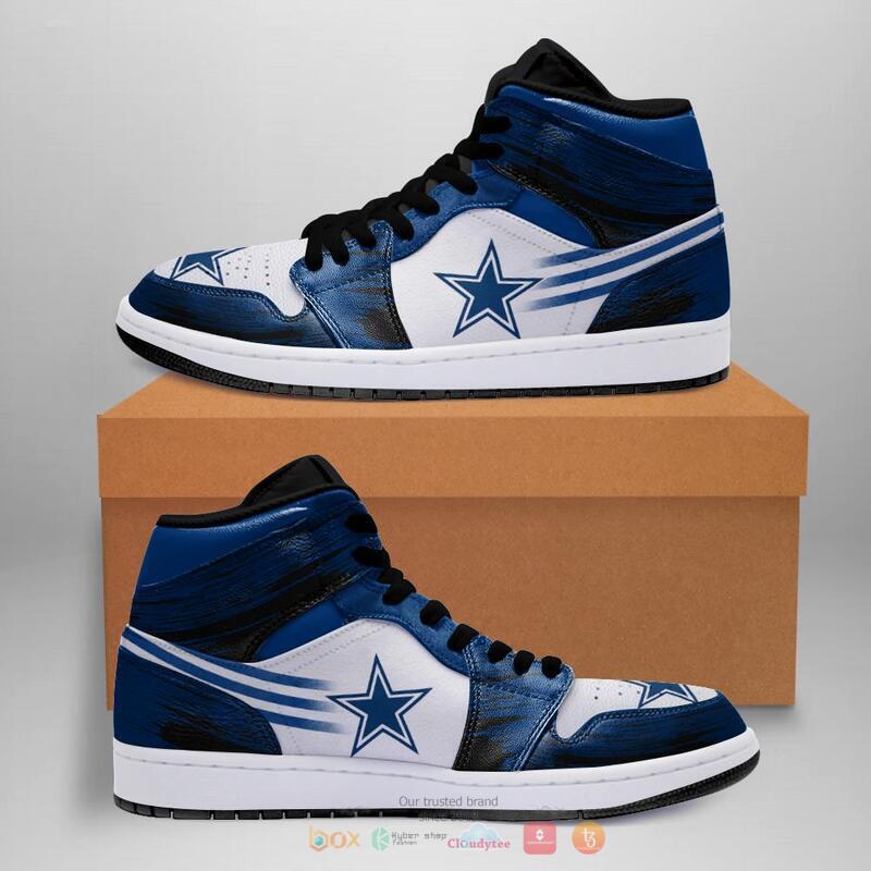 NFL Dallas Cowboys Dark Blue White Logo Air Jordan 1 High Sneakers NFL Dallas Cowboys Dark Blue White Logo Air Jordan 1 High Sneakers