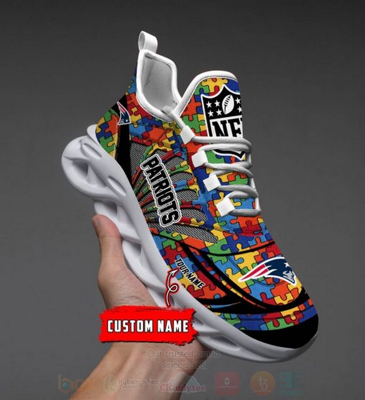 NFL New England Patriots Custom Name Autism Puzzle Max Soul Shoes NFL New England Patriots Custom Name Autism Puzzle Max Soul Shoes