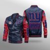 NFL New York Giants Black Red Leather Bomber Jacket