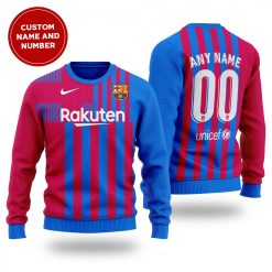 FC Barcelona Custom Name Number LaLiga Christmas Sweater