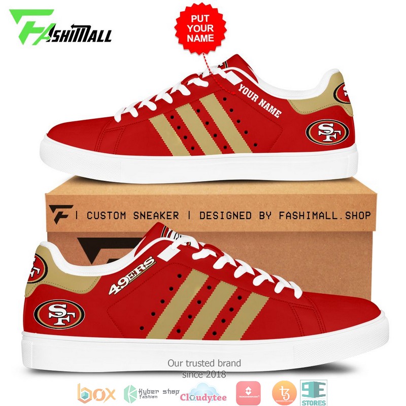 NFL San Francisco 49ers Custom Name Red Golden Stripes Stan Smith Shoes