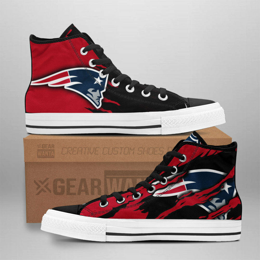 NFL New England Patriots Red Black Scratch High Top Shoes