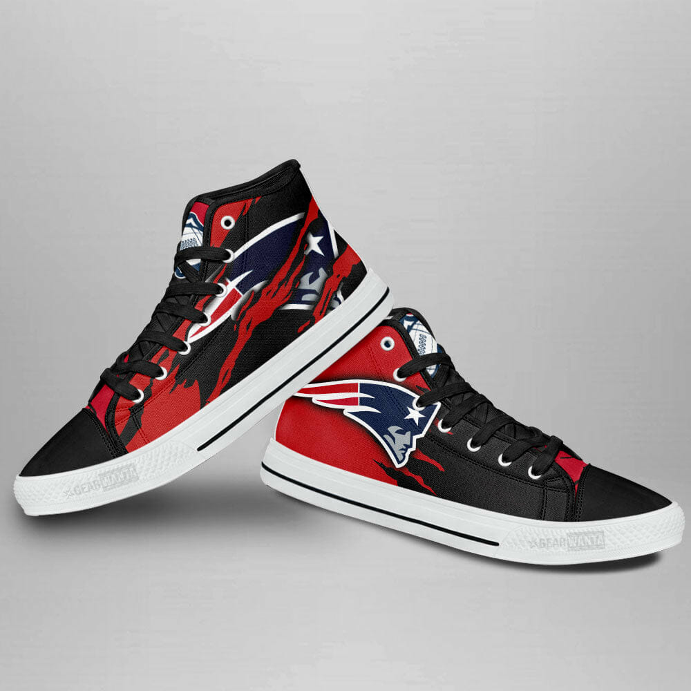 NFL New England Patriots Red Black Scratch High Top Shoes