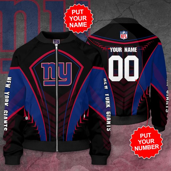 NFL New York Giants Custom Name Number Black Blue Bomber Jacket NFL New York Giants Custom Name Number Black Blue Bomber Jacket