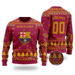 FC Barcelona Custom Name Number Ugly Christmas Sweater
