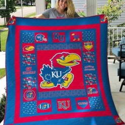 NCAA Kansas Jayhawks Blue Red Quilt Blanket