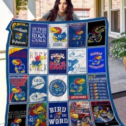 NCAA Kansas Jayhawks Blue White Quilt Blanket