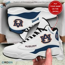 NCAA Auburn Tigers Custom Name White Blue Air Jordan 13 Shoes