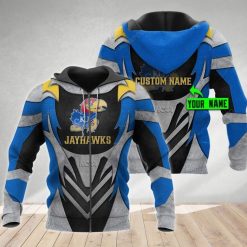 NCAA Kansas Jayhawks Custom Name Blue Grey Zip Up Hoodie