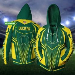 NCAA Oregon Ducks Custom Name Green Yellow Zip Up Hoodie