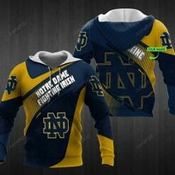 NCAA Notre Dame Fighting Irish Custom Name Blue Gold Pullover Hoodie V9