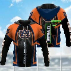 NCAA Auburn Tigers Custom Name Black Orange Zip Up Hoodie