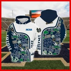 NCAA Notre Dame Fighting Irish Blue White Pullover Hoodie V5