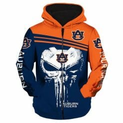 NCAA Auburn Tigers Punisher Skull Zip Up Hoodie