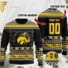 NCAA Iowa Hawkeyes Custom Text Number Ugly Christmas Sweater